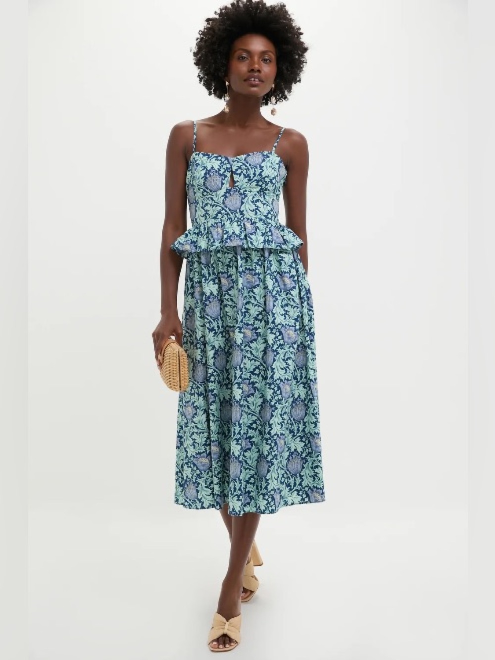 Hyacinth House x Tuckernuck | Blue Leafy Floral Maeve Midi Dress - Size XXL